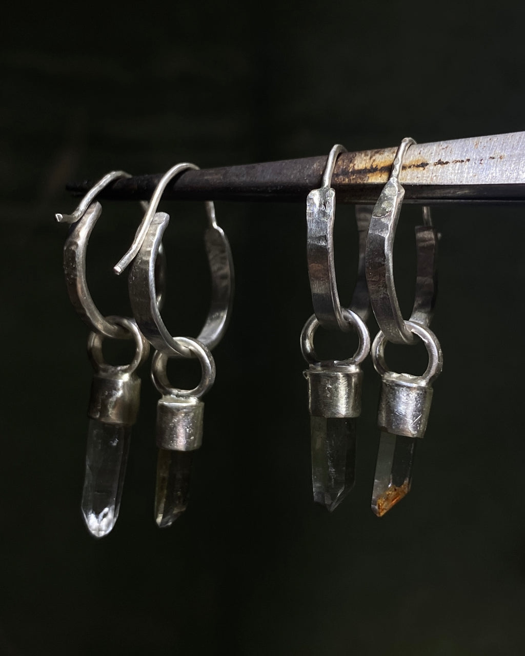 Clear quartz pendant hoops