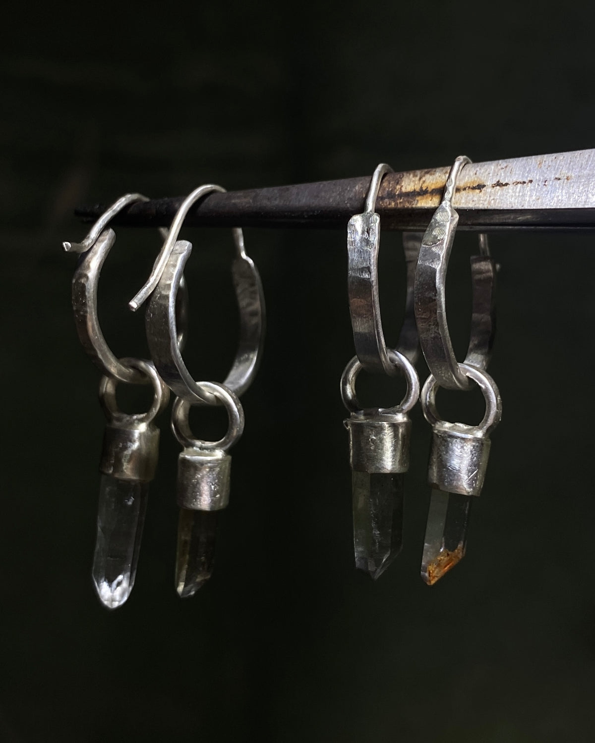 Clear quartz pendant hoops