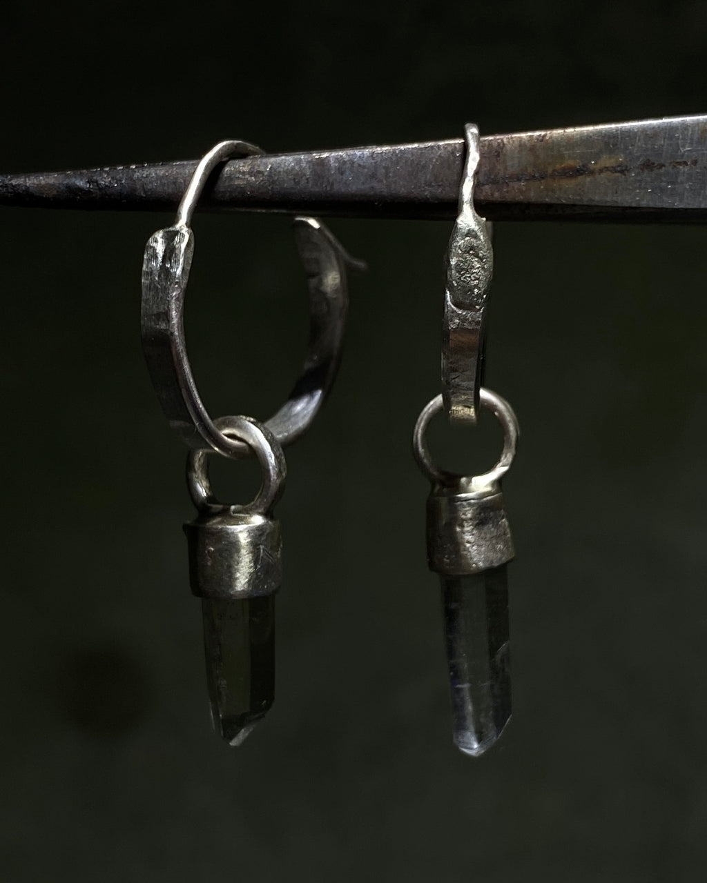 Clear quartz pendant hoops