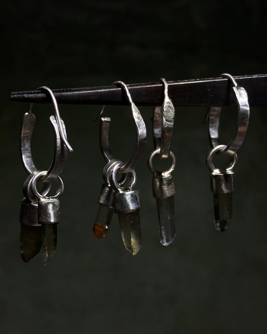 Clear quartz pendant hoops