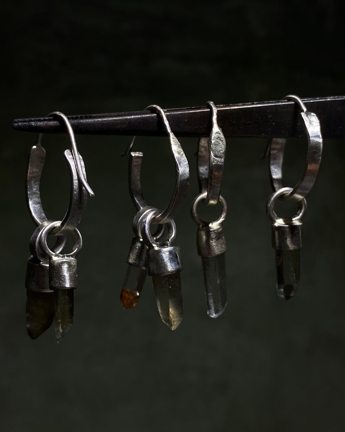 Clear quartz pendant hoops