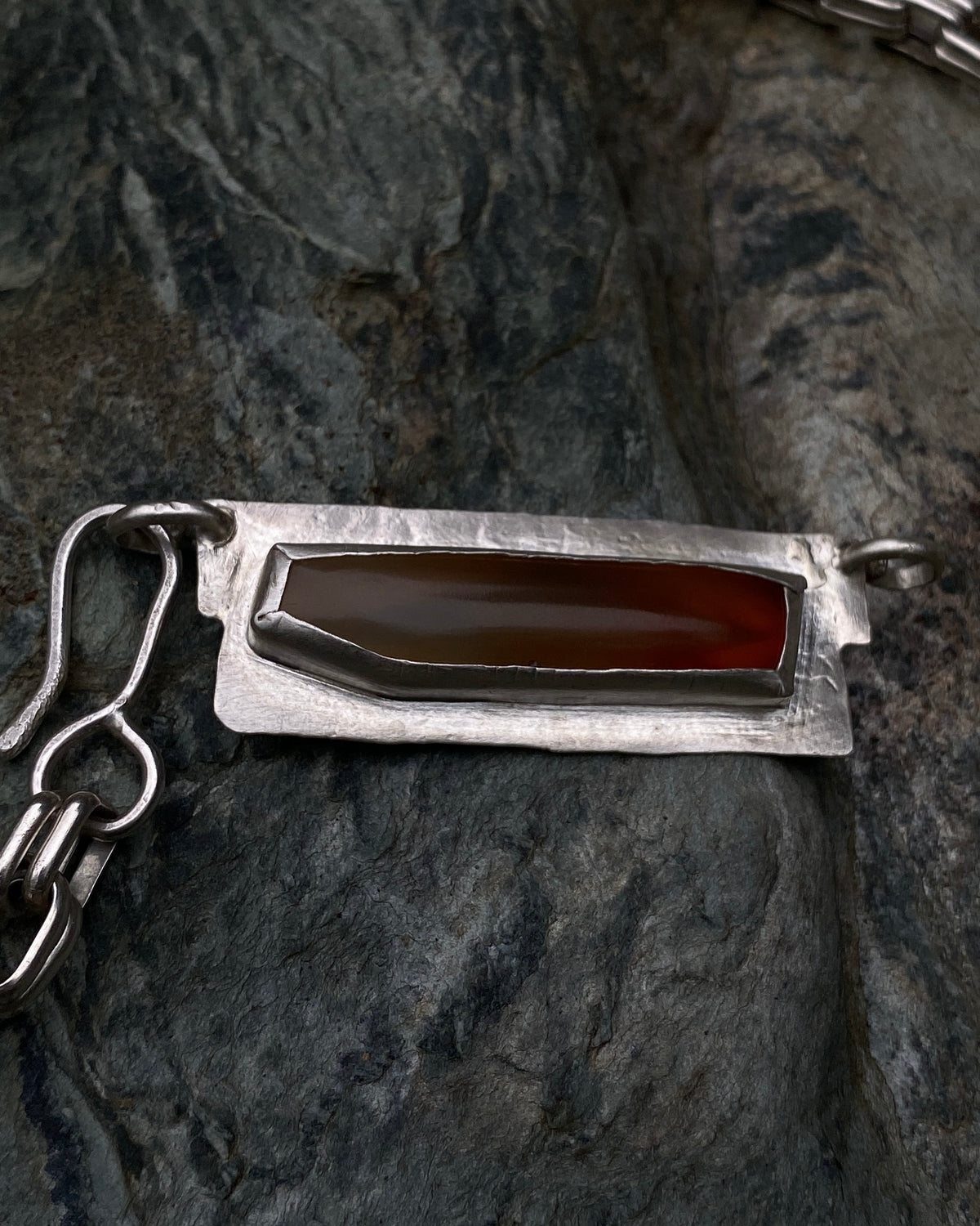 Double link chain with Carnelian pendant