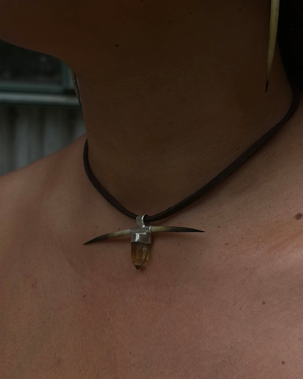 Citrine & echidna quill necklace